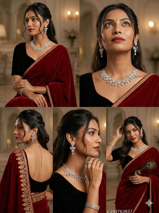 👑Premium Silver Plated Necklace Set With White American Diamond