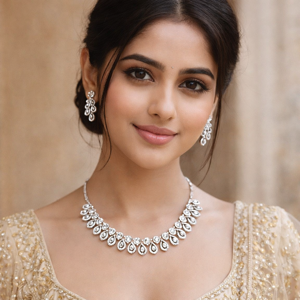 Rhodium Plated Jewellery Set with White Austrian Diamond