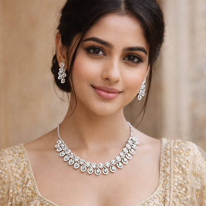 Rhodium Plated Jewellery Set with White Austrian Diamond
