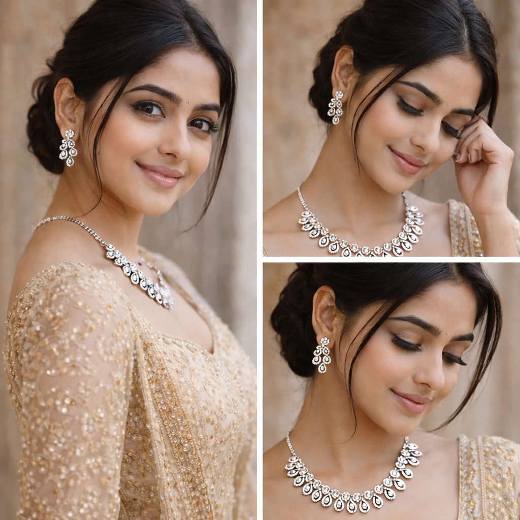 Rhodium Plated Jewellery Set with White Austrian Diamond