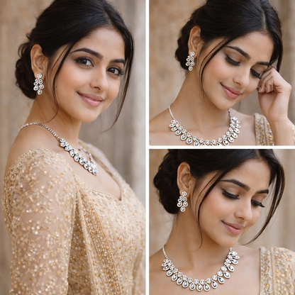 Rhodium Plated Jewellery Set with White Austrian Diamond