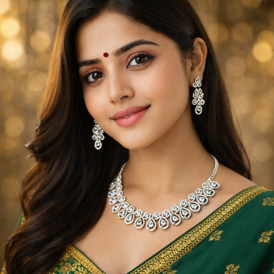 Rhodium Plated Jewellery Set with White Austrian Diamond