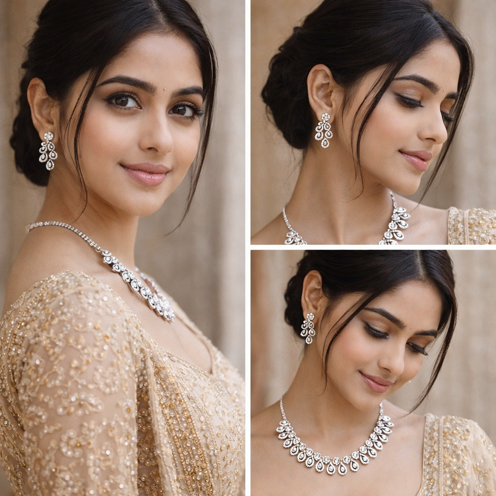 Rhodium Plated Jewellery Set with White Austrian Diamond