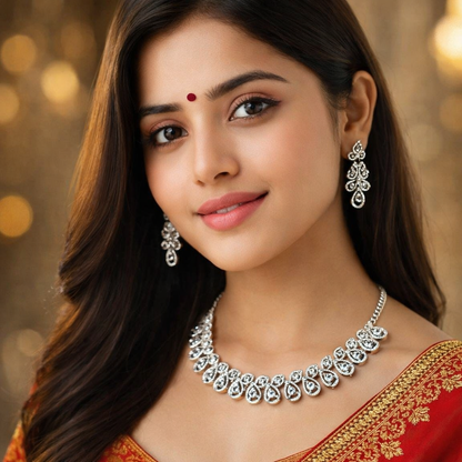 Rhodium Plated Jewellery Set with White Austrian Diamond